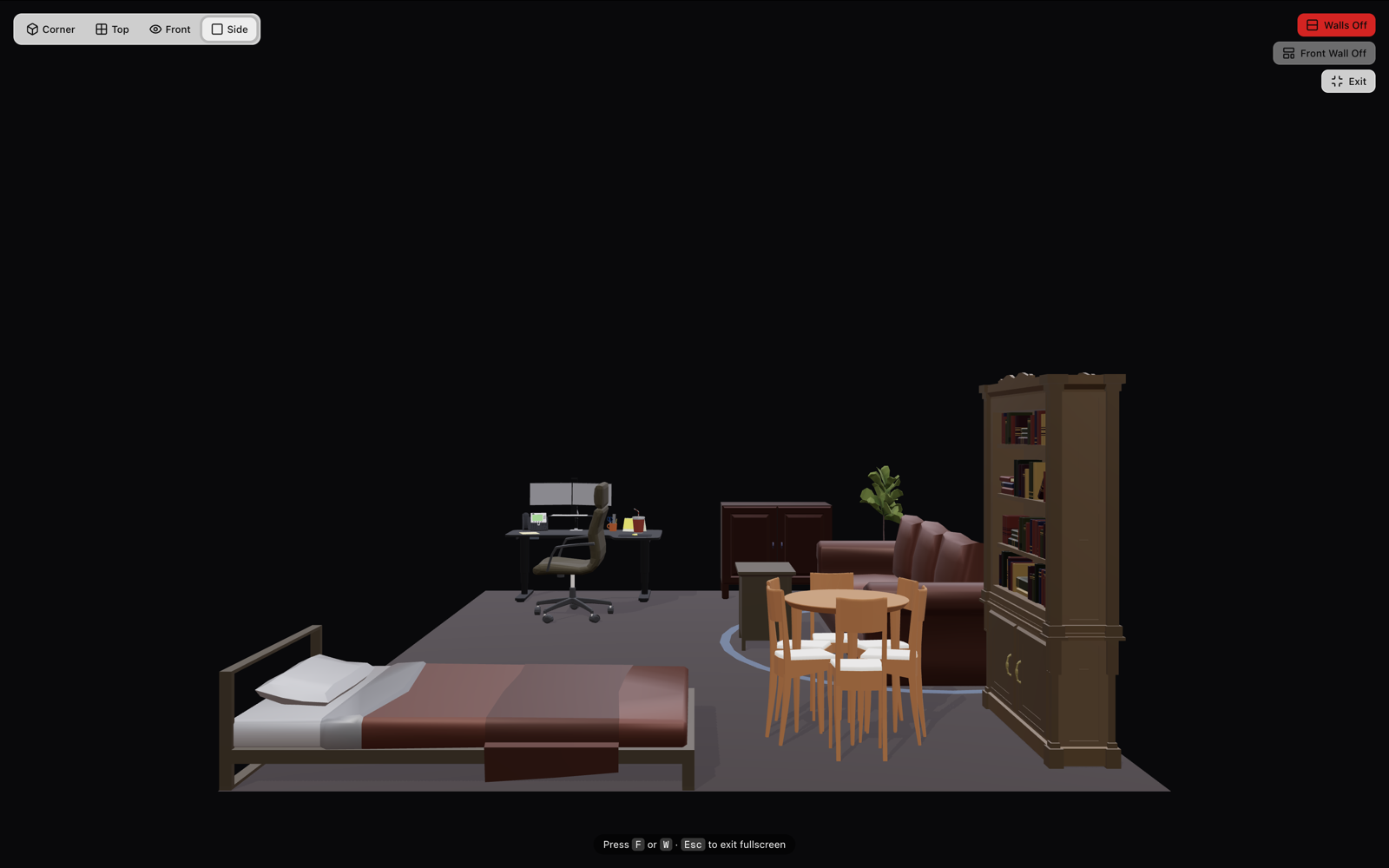 Corner camera preset for full room preview