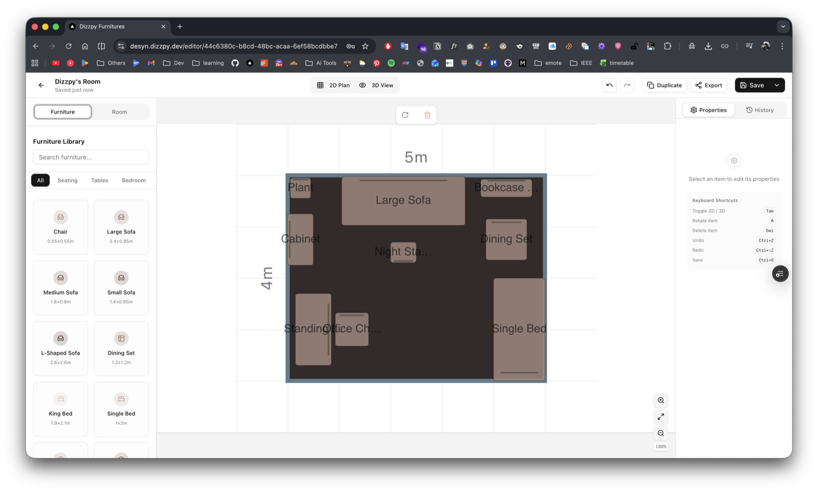 Drag-and-drop furniture placement with AABB collision detection