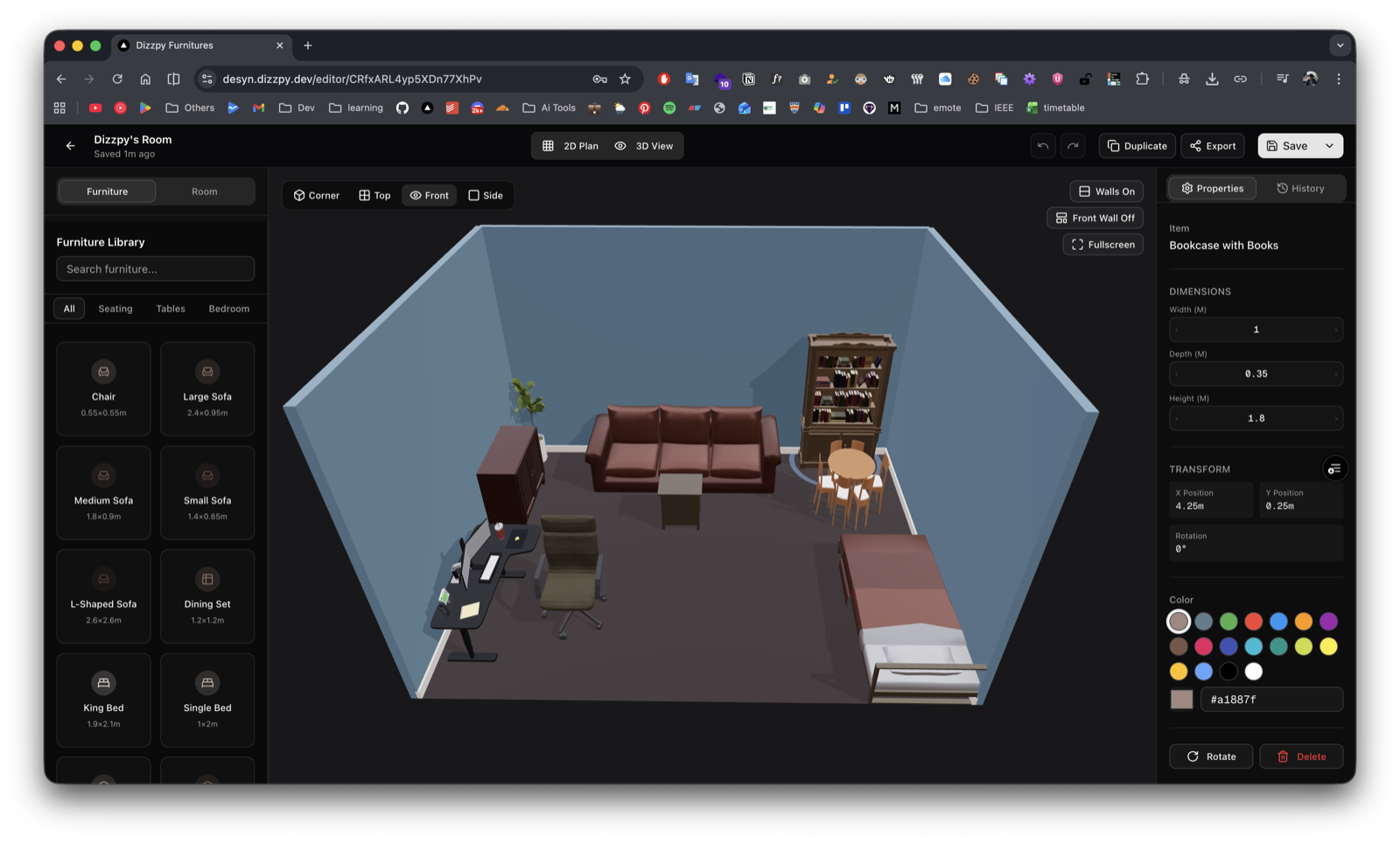 Dark mode workspace with 3D visualisation