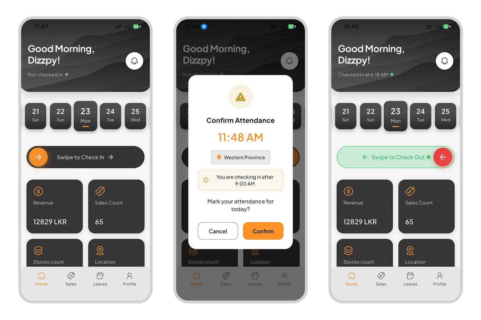 Attendance check-in with live location mapping